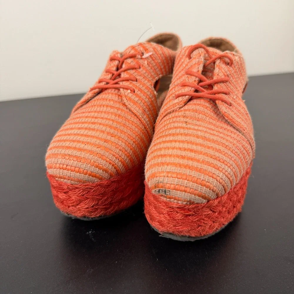 Jeffrey Campbell Tahiti Last Platform Espadrilles Womens 7 Orange Raffia Lace-Up